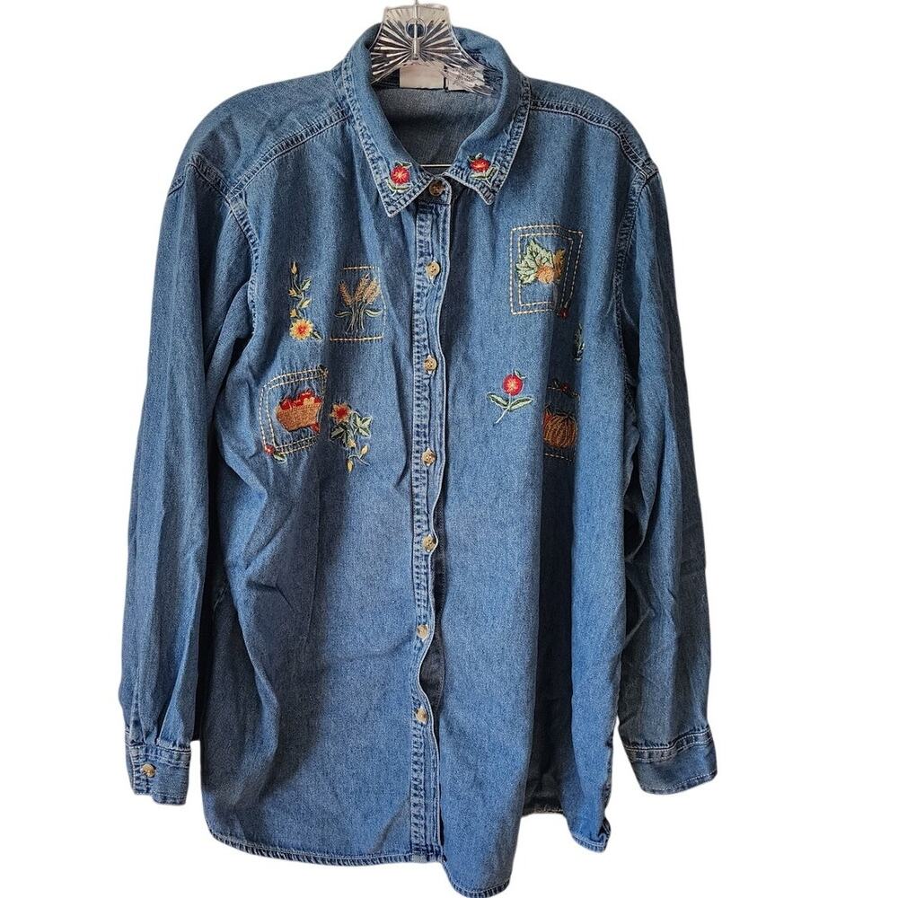 Bobbie Brooks Fall Harvest Autumn Long Sleeve Denim Button Down Size 22/24